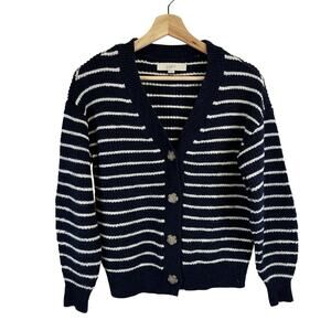 Loft Blue and White Striped Button Front Cardigan‎ V Neck Sweater Womens Size XS